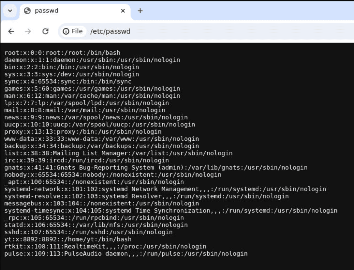 Viewing the /etc/passwd file on the minion host